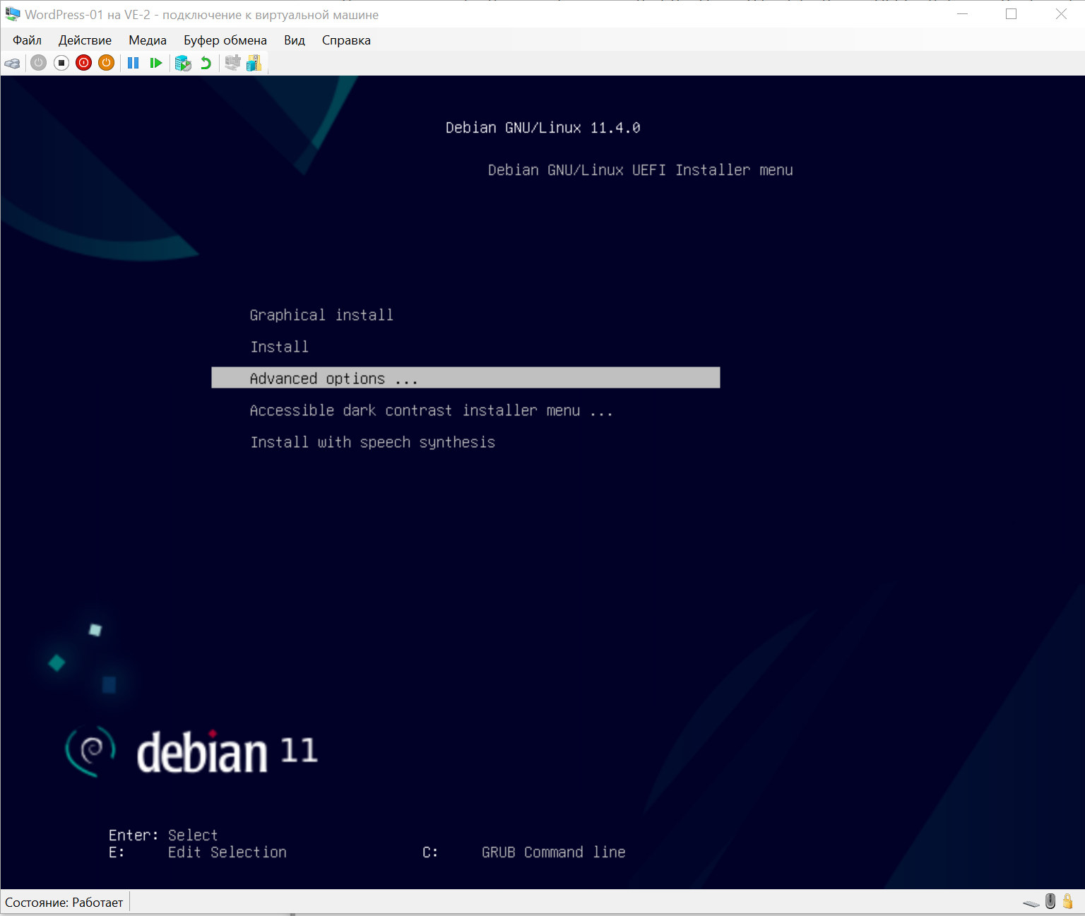 Окно установки Debian GNU/Linux 11.4.0