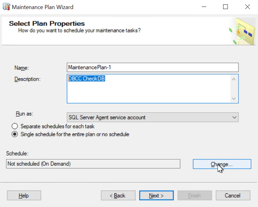 Окно ввода наименования и описания плана обслуживания
