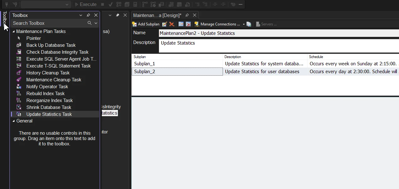 Панель элементов SSMS